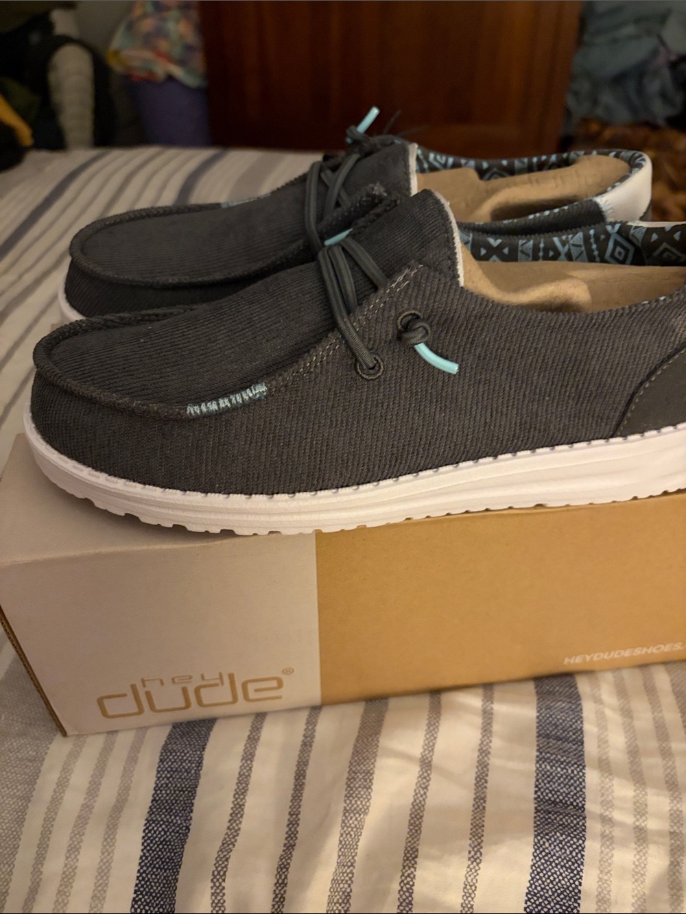 Hey Dude Black Canvas Slip-Ons with Mint Accents - Picture 2 of 6